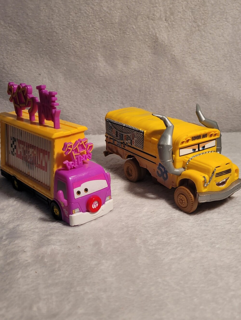 Pixar cars , Miss Fritter and nighttime nitro sign truck